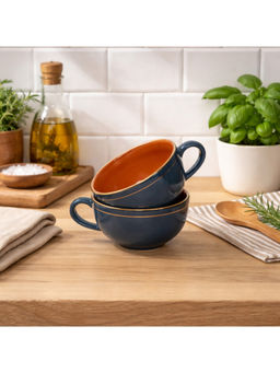BRINNS - Capiz Blue-Gold Glazed Porcelai Microwave Safe Bowls - 350 Ml