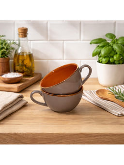 BRINNS - Capiz Brown-Gold Glazed Porcelai Microwave Safe Bowls - 275 Ml