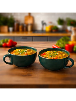 BRINNS - Capiz Green-Gold Glazed Porcelai Microwave Safe Bowls - 350 Ml