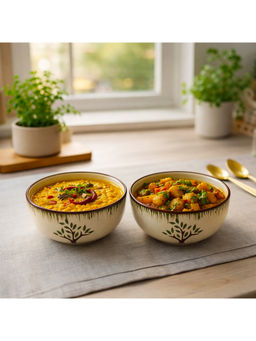 BRINNS - Tree Multicolour Printed Ceramic Microwave Safe Bowls - 220 Ml