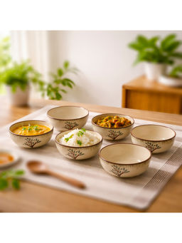 BRINNS - Tree Multicolour Printed Ceramic Microwave Safe Bowls - 220 Ml