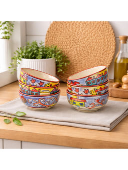 BRINNS - Foral Multicolour Print Ceramic Microwave Safe Bowls - 220 Ml
