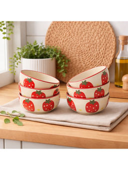 BRINNS - Strawberry Red Print Ceramic Microwave Safe Bowls - 220 Ml