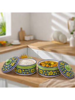 BRINNS - Jaipuri Multicolour Print Ceramic Microwave Safe Serving Bowls with Lids - 750 Ml