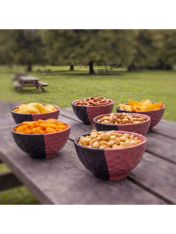 BRINNS - Hammered Pink-Black Glazed Ceramic Microwave Safe Bowls - 350 Ml