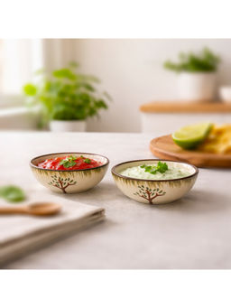 BRINNS - Tree Multicolour Printed Ceramic Microwave Safe - 2 Dip Bowls - 75 Ml