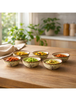 BRINNS - Tree Multicolour Printed Ceramic Microwave Safe - 6 Dip Bowls - 75 Ml