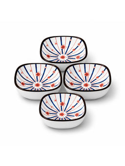 YELONA - Ceramic Bowl Set Of 4, 200Ml Blue Floral Porcelain Bowls