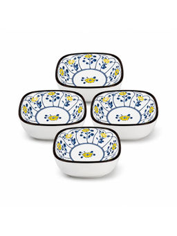 YELONA - Ceramic Bowl Set Of 4, 200Ml Blue Floral Porcelain Bowls