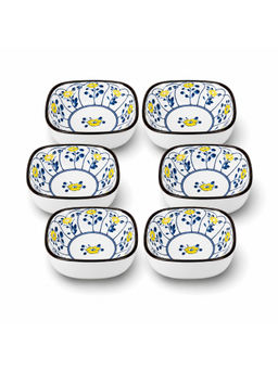 YELONA - Ceramic Bowl Set Of 6, 200Ml Blue Floral Porcelain Bowls
