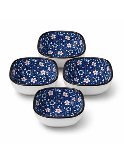 YELONA - Ceramic Bowl Set Of 4, 200Ml Blue Floral Porcelain Bowls