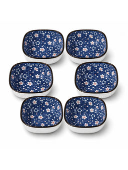 YELONA - Ceramic Bowl Set Of 6, 200Ml Blue Floral Porcelain Bowls