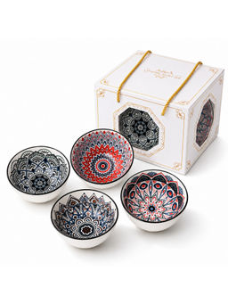 YELONA - Handcrafted Ceramic Bowl Set Of 4, 300Ml Mandala Bowls