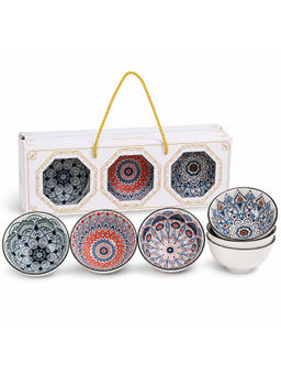 YELONA - Handcrafted Ceramic Bowl Set Of 6, 300Ml Mandala Bowls