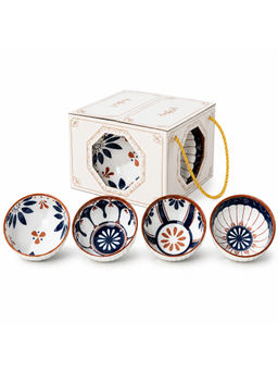 YELONA - Ceramic Bowl Set Of 4 With Gift Box, 300Ml Microwave Safe Bowls (Olive & Ocean)