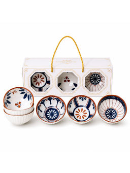 YELONA - Ceramic Bowl Set Of 6 With Gift Box, 300Ml Microwave Safe Bowls (Olive & Ocean)