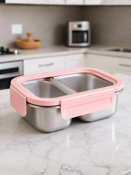 YELONA - 600Ml 316L Steel Lunch Box, Leakproof 2-Compartment Bento Tiffin, Pink