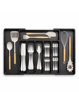 YELONA - Expandable 9-Compartment Drawer Tray Cutlery Organizer - Black