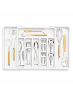 YELONA - Expandable 9-Compartment Drawer Tray Cutlery Organizer - White