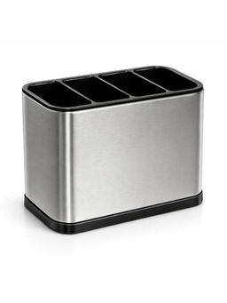 YELONA - Stainless Steel Cutlery Stand With Drain Tray, 4 Compartment Utensil Organizer