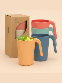 YELONA - Wheat Straw Coffee Mugs Set Of 4, 400Ml, Bpa Free, Unbreakable, Multicolour