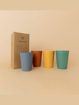 YELONA - Wheat Straw Glass Set Of 4, 460Ml, Bpa Free, Unbreakable Tumblers, Multicolour