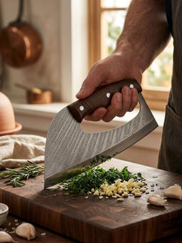 YELONA - 3Cr13 Steel Kitchen Cleaver, Damascus Pattern Blade, Ergonomic Handle