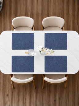 YELONA - Faux Leather Placemat Set Of 4, Waterproof Heat Resistant Floral Table Mats, Navy