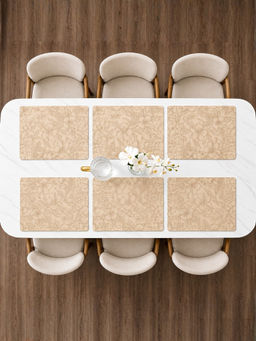 YELONA - Faux Leather Placemat Set Of 6, Waterproof Heat Resistant Floral Table Mats, Beige