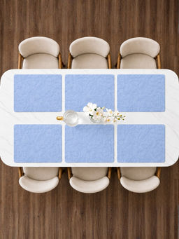 YELONA - Faux Leather Placemat Set Of 6, Waterproof Heat Resistant Floral Table Mats, Blue