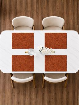YELONA - Faux Leather Placemat Set Of 4, Waterproof Heat Resistant Floral Table Mats, Brown