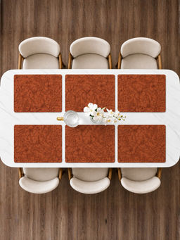 YELONA - Faux Leather Placemat Set Of 6, Waterproof Heat Resistant Floral Table Mats, Brown