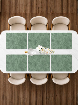 YELONA - Faux Leather Placemat Set Of 6, Waterproof Heat Resistant Floral Table Mats, Green