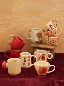 WEAVING HOMES - Set Of 10 Peachy Summer Combo Mugs - 300Ml