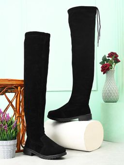 XE Looks - Black Comfortable Over-The-Knee Flat Long Boots