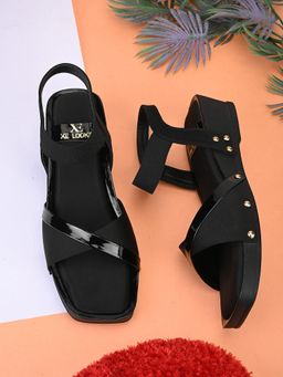 XE Looks - Black Comfortable Attractive and Fancy Ankle Strap-Wedges