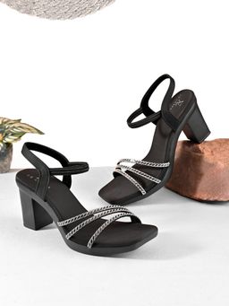 XE Looks - Beige Rhinestone Strappy Soft Cushioned Block Heel Sandal