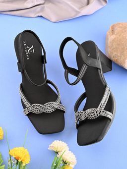 XE Looks - Pink Rhinestone Knot Detail Soft Cushioned Block Heel Sandal