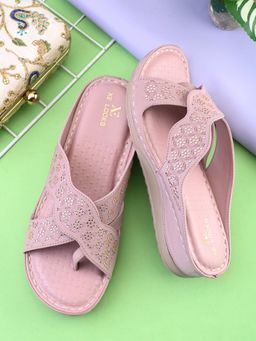 XE Looks - Lavender Elegant Comfortable Cross Strap Wedge Slippers