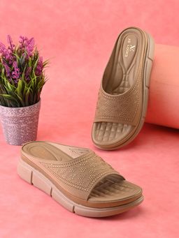 XE Looks - Beige Comfort Embellished Slip-On Sandal