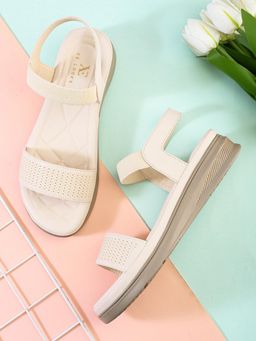 XE Looks - Beige Textured Strap Flat Sandal