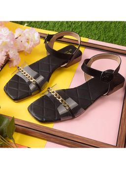 XE Looks - Black Comfortable and Alluring Chain Design Flat Sandal