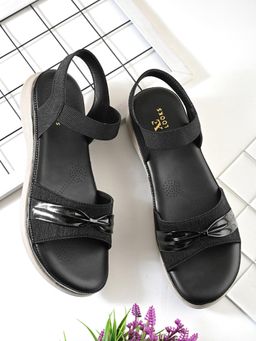 XE Looks - Black Elegant Bow Detail Comfort with Secure Ankle Strap Sandal