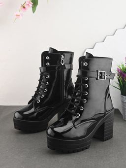 XE Looks - Black Comfortable Zipper Block Heel Boots