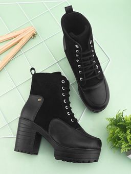 XE Looks - Black Womens Lace-Up Platform Ankle Boots