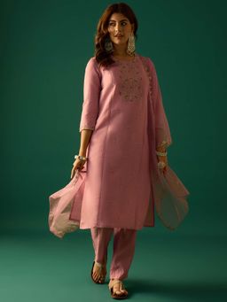 Varanga - Women Zari Embroidered Yoke Kurta with Pant and Dupatta