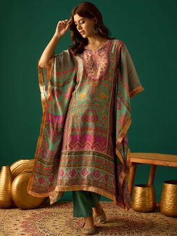 Varanga - Women Green V-Neck Kaftan and Pant