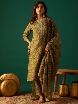 Varanga - Women Zari Yoke Embroidery Kurta with Pant and Dupatta