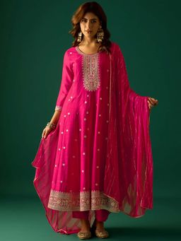 Varanga - Pink Zari Work Anarkali with Pant and Dupatta
