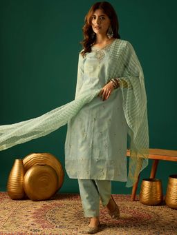 Varanga - Green Zari-Embroidered Kurta with Pant and Dupatta